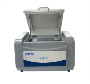 R-450 X-ray fluorescence spectrometer benchtop spectrometer rohs element analysis instrument 1.1. Instrument specifications Instrument cavity dimensions	439mmX300mmX150mm The external dimension of the instrument	550mmX410mmX320mm The weight of the instrument	45kg  R-450 X-ray fluorescence spectrometer benchtop spectrometer rohs element analysis instrument 1.4. Working Conditions: Working temperature	15-30ºC Relative humidity	40% ~ 50% Power source	AC :220V ±5V  R-450 X-ray fluorescence spectrometer benchtop spectrometer rohs element analysis instrument 1.5. Technical performance and Indicators:  1.5.1. Elemental analysis ranges from sulfur (S) to uranium (U);  1.5.2. Element content analysis ranges from 1 PPm to 99.99%;  1.5.3. Measurement time: 100-300 seconds;  1.5.4. The detection limit of harmful elements (limited to Cd/Pb/Cr/Hg/Br) stipulated in the RoHS directive is up to 1PPM;  1.5.5. Energy resolution of 129±5 electron volts;  1.5.6. The temperature adaptation range is 15ºC to 30ºC;  1.5.7 Power supply: AC 220V±5V; (AC purified and regulated power supply is recommended.)  R-450 X-ray fluorescence spectrometer benchtop spectrometer rohs element analysis instrument 1.6. Product features  1.6.1 R-450 is a product designed specifically for RoHS, EN71 and other environmental directives.  1.6.2 Break the traditional linear design of the instrument and adopt the integrated design of streamline body, making the instrument fashionable and generous.  1.6.3 The new SDD detector from the United States is adopted, which is electrically cooled instead of liquid nitrogen. It has small size, accurate data analysis and low maintenance cost.  1.6.4 SES signal processing system independently developed is adopted to effectively improve the sensitivity of measurement and make the measurement more accurate.  1.6.5 One-button automatic test is simpler, more convenient and more user-friendly.  1.6.6 Seven kinds of optical path correction collimation system, according to different samples automatically switch.  1.6.7 Multiple anti-radiation leakage design, the radiation protection level is the Highest of similar products.  1.6.8 Advanced integrated heat dissipation design greatly improves the heat dissipation performance of the whole machine and ensures the operation safety of core components.  1.6.9 Unique movement temperature control technology ensures the safe and reliable operation of X-ray source, effectively prolongs its service life and reduces the operating cost.  1.6.10 Multiple instrument accessories protect the system, and can be monitored through software, so that the instrument work more stable and safer.  1.6.11RoHS special testing software, standard Windows design, friendly interface, easy to operate.  1.6.12 This machine adopts USB2.0 interface to effectively ensure accurate, high-speed and effective data transmission.  R-450 X-ray fluorescence spectrometer benchtop spectrometer rohs element analysis instrument 2. The hardware part of the instrument is mainly configured  2.1 SDD electric refrigeration semiconductor Detector: (the latest type of detector)  2.1.1. SDD electric refrigeration semiconductor detector; Resolution: 129±5 electron volts  2.1.2. Amplifier circuit module: detect the characteristic X-ray of the sample; Take the information collected by the probe and enlarge it further.  R-450 X-ray fluorescence spectrometer benchtop spectrometer rohs element analysis instrument 2.2 X-ray Excitation Device:  2.2.1. Filament current output MAX: 1mA;  2.2.2. Part of half loss type, 50W, air cooled.  R-450 X-ray fluorescence spectrometer benchtop spectrometer rohs element analysis instrument 2.3 High-pressure launcher:  2.3.1. Voltage output MAX: 50KV;  2.3.2. Voltage output MIN: 5KV  2.3.3. Equipped with voltage overload protection  R-450 X-ray fluorescence spectrometer benchtop spectrometer rohs element analysis instrument 2.4 Multi-channel Analyzer:  2.4.1. Convert the collected analog signals into digital signals, and provide the processing results to the upper computer software.  2.4.2 Number of tracks MAX: 4096;  2.4.3 Includes signal enhancement processing  R-450 X-ray fluorescence spectrometer benchtop spectrometer rohs element analysis instrument 2.5 Optical Path Filter Module  2.5.1 Reduce interference during X-ray path transmission to ensure accurate signal receiving by the detector.  2.5.2 Integrate the collimator with the filter;  R-450 X-ray fluorescence spectrometer benchtop spectrometer rohs element analysis instrument 2.6 Collimator Automatic switching Module 2.6.1 Up to 8 choices, calibers are 8 #, 6 #, 4 #, 3 #, 2 #, 1 #, 0.5 #,0.2 #.  2.7 Filter automatic switching module 2.7.1 Free selection and switching of six filters.  2.8 Automatic selection module of working curve  2.9.1 Automatic selection of work curve, abandon manual selection, avoid human error, automatic and intelligent  The interpretation is more perfect, so that the operation is more human, more convenient.   3. Dedicated software JPSPEC-FP  4.1.1 Software Introduction  Specially developed for RoHS detection, data processing, calculation and report the measurement results of the acquired spectral signal.   4.1.2 Function Description It is specially designed to test the six elements Cd, Pb, Hg, Br, Cr and Cl of the six substances in the EU RoHS Directive, and the measurement time is 100-300 seconds  Simple and intuitive operation interface, easy to use, without professional operation  As shown in the picture below: 1.Suitable calibration curve can be selected automatically, making the measurement more convenient and accurate.  2.Chinese and English interface automatically switches, and has the function of third-party language customization  3.Automatic calibration instrument.  4.It comes with qualitative analysis of sample material to prevent manual users from choosing wrong curve  5.Print multiple report forms.  6.Multiple spectral images can be displayed simultaneously  7.Unique movement temperature monitoring technology ensures the safe and reliable operation of the X-ray source, effectively prolongs its service life and reduces the use cost.  R-450 X-ray fluorescence spectrometer benchtop spectrometer rohs element analysis instrument 4. Sample configuration  Standard samples are used to make working curves  4.1 Sample Chamber  Open large sample cavity  4.2 Standard Sample  Eu standard sample E60K  Sterling silver sample